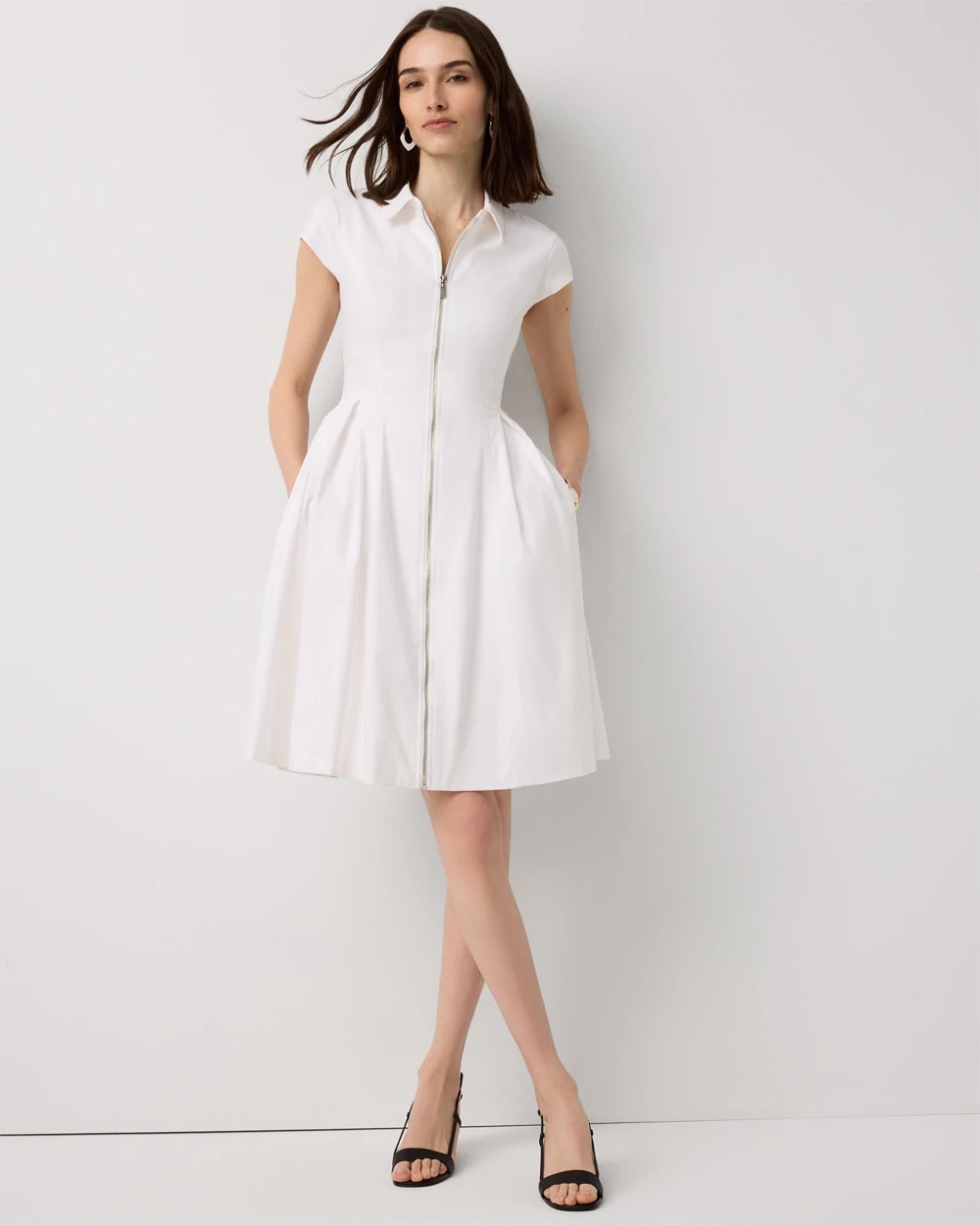 Collared Front-Zip Shirt Dress | White House Black Market